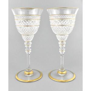 A Pair Of Vintage Saint-louis Extravagance Crystal Wine Glasses / Goblets