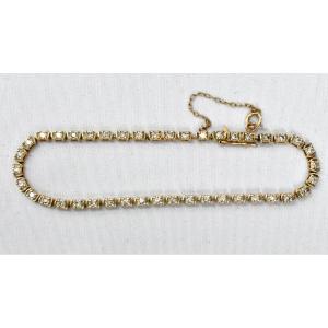 Mid Century 14ct Yellow Gold Set Diamond Flexible 3mm Wide Line Bracelet