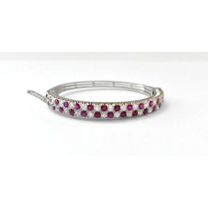 French Belle époque 18ct White Gold 3 Ct Diamond & 4.5 Ct Ruby Bangle Ca 1900