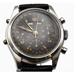 Montre-bracelet chronographe à triple calendrier vintage des années 1940, Valjoux 72, acier, 35