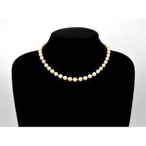 Collier de perles style milieu du siècle, 40 cm, 6 perles fines et fermoir rubis
