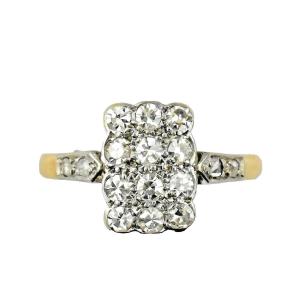 Bague ancienne de style édouardien sertie de diamants rectangulaires en or 18 carats et platine