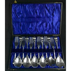 Rare Arts & Crafts Art Nouveau Epsn Thistle Cutlery Set Of Six Spoons & Forks