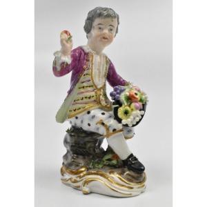 Meissen Porcelain Figure Seated Boy Gardener Fruit Seller Mark 18th/19th C