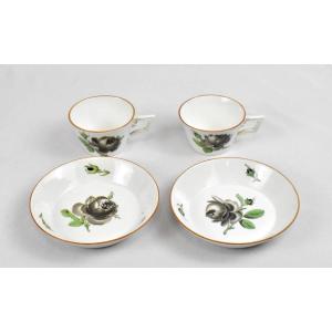 Meissen Porcelain Tea Set Hand Painted Black Or Midnight Rose Design