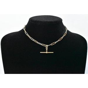 Collier chaîne Albert bicolore en or 18 carats et platine, à maillons trombone, 31 g