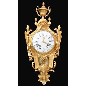 A Large Substantial French Louis XVI Style Gilt Bronze Cartel Wall Clock