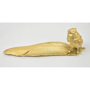 Encrier Encrier Chouette En Bronze Doré Autrichien Signé Bergmann Geschützt