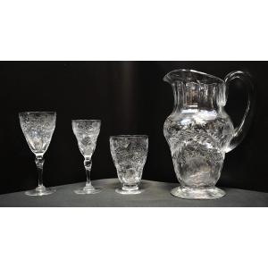 Webb Corbett Rock Crystal 19pc Intaglio Glass Drinking Service Pitcher & Glasses