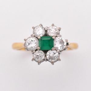 Vintage 18ct Yellow & White Gold Emerald Diamond Cluster Ring 1.10ct N½ Rj