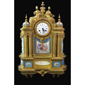 Large Napoleon III Ormolu & Sevres Porcelain Mantel Clock Etienne Lenoir 55cm