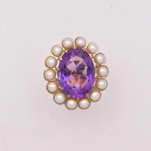 Bague vintage en or 18 carats, ornée d'un gros bouquet de perles ovales d'améthyste de 7,9 cara