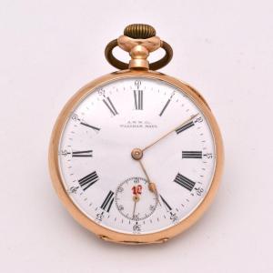 Montre de poche Waltham Traveler à cadran ouvert en or 14 carats, 1912, 7 rubis, W. Scholly, R’