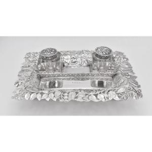 Rare Fine Antique Pierced Sterling Silver Inkstand By Joseph Willmore B/ham 1866