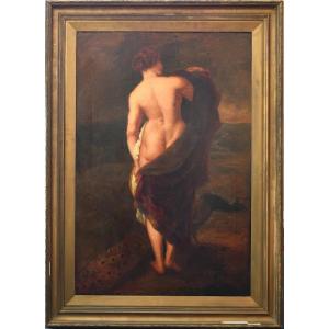 Peinture à l'huile ancienne encadrée, d'après William Etty : Le Jugement de Pâris (Junon et le 