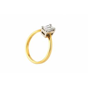 Vintage 18ct Gold 0.85ct Emerald Cut Diamond Solitaire Ring Size M 1/2