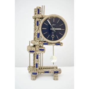 Vintage Schmid 8 Day Brutalist Mantel Clock German Blue Inlay Key Pendulum