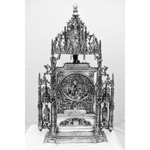 Antique Elkington Silver-plated Gothic Revival Pax, Madonna And Child Ca 1900