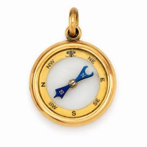 Rare pendentif-breloque boussole ancien en or 15 carats (1918), poinçon A.T.S. Birmingham, 5,8