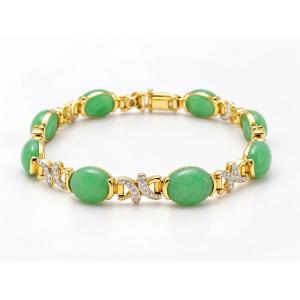Vintage 18ct Yellow Gold Jadeite Jade & Diamond Flexible Link Bracelet, 15.3g