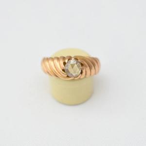 Bague solitaire victorienne en or 18 carats avec diamant taille rose de 0,5 ct et anneau ciselé