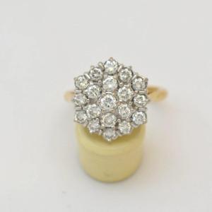 Bague vintage en or jaune 18 carats sertie de diamants, monture hexagonale en relief, taille V