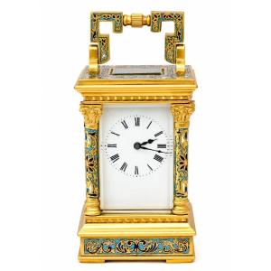Antique Français Miniature Anglaise Riche Gilt & Cloisonné Émail Carriage Clock