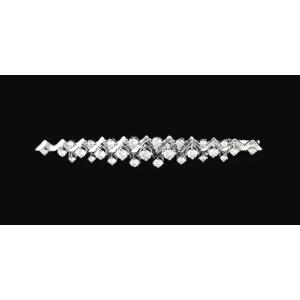 Broche vintage à trois barrettes en or blanc 18 carats, diamants (1,32 ct), 62 mm, 8,8 g