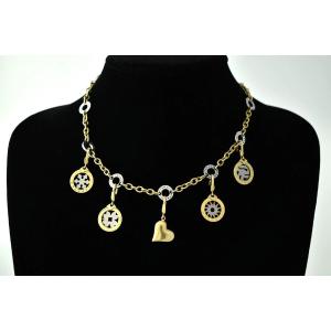 Collier vintage Bvlgari Tondo (40,6 cm / 16 pouces) en or 18 carats et acier inoxydable, avec 5