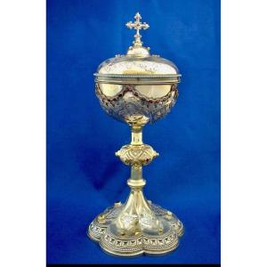 19th Century French Silver-gilt Vermeil And Gem-set Ciborium, Circa 1850