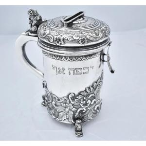 Antique Swedish 835 Silver Judaica Tzedakah Charity Box Pushke Hebrew 763g 19thc