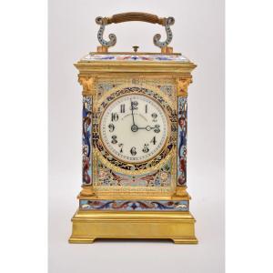 Grande pendule de voyage française à répétition en laiton du XIXe siècle, signée Giteau (Palais