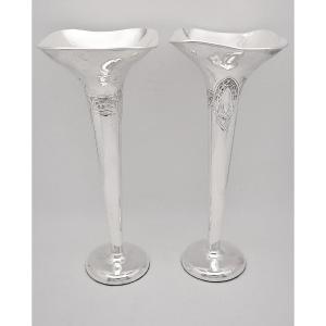 Edwardian Sterling Silver Trumpet Vases Pair London C.s. & Co Celtic Knot 1130g