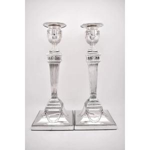 Bougeoirs en argent sterling de style colonne, époque victorienne tardive, Sheffield 1900, Hawk