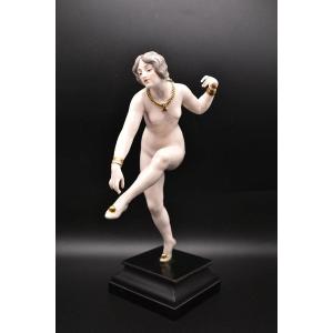 Antique Dressel & Kister Porcelain Nude Dancer Figurine Art Deco 24.5cm