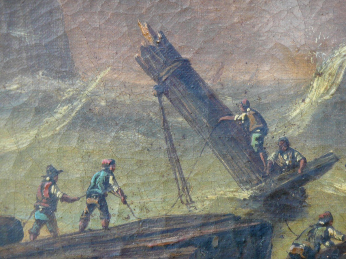 Oil On Canvas Follower Of Joseph Vernet: Shipwreck Scene Early Nineteenth In Its Frame-photo-4