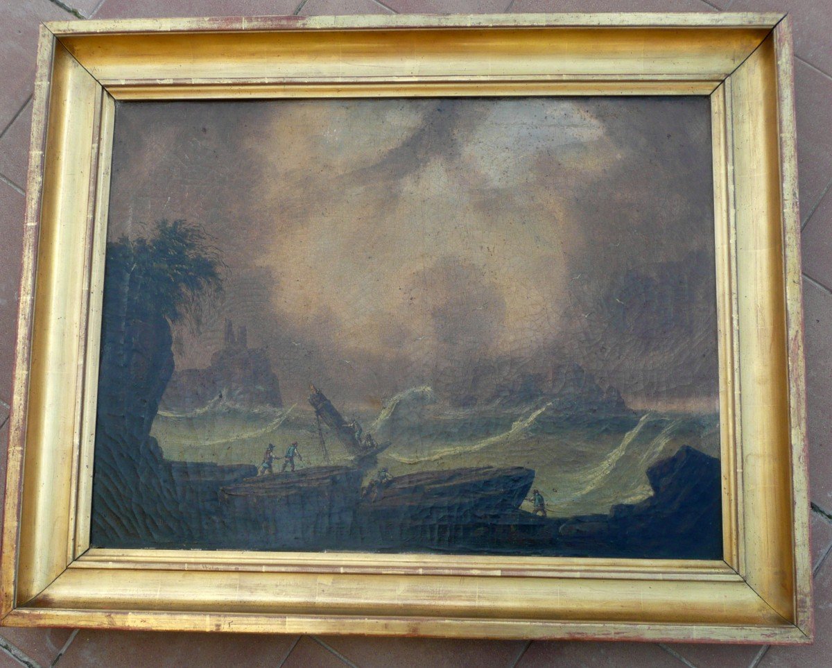 Oil On Canvas Follower Of Joseph Vernet: Shipwreck Scene Early Nineteenth In Its Frame