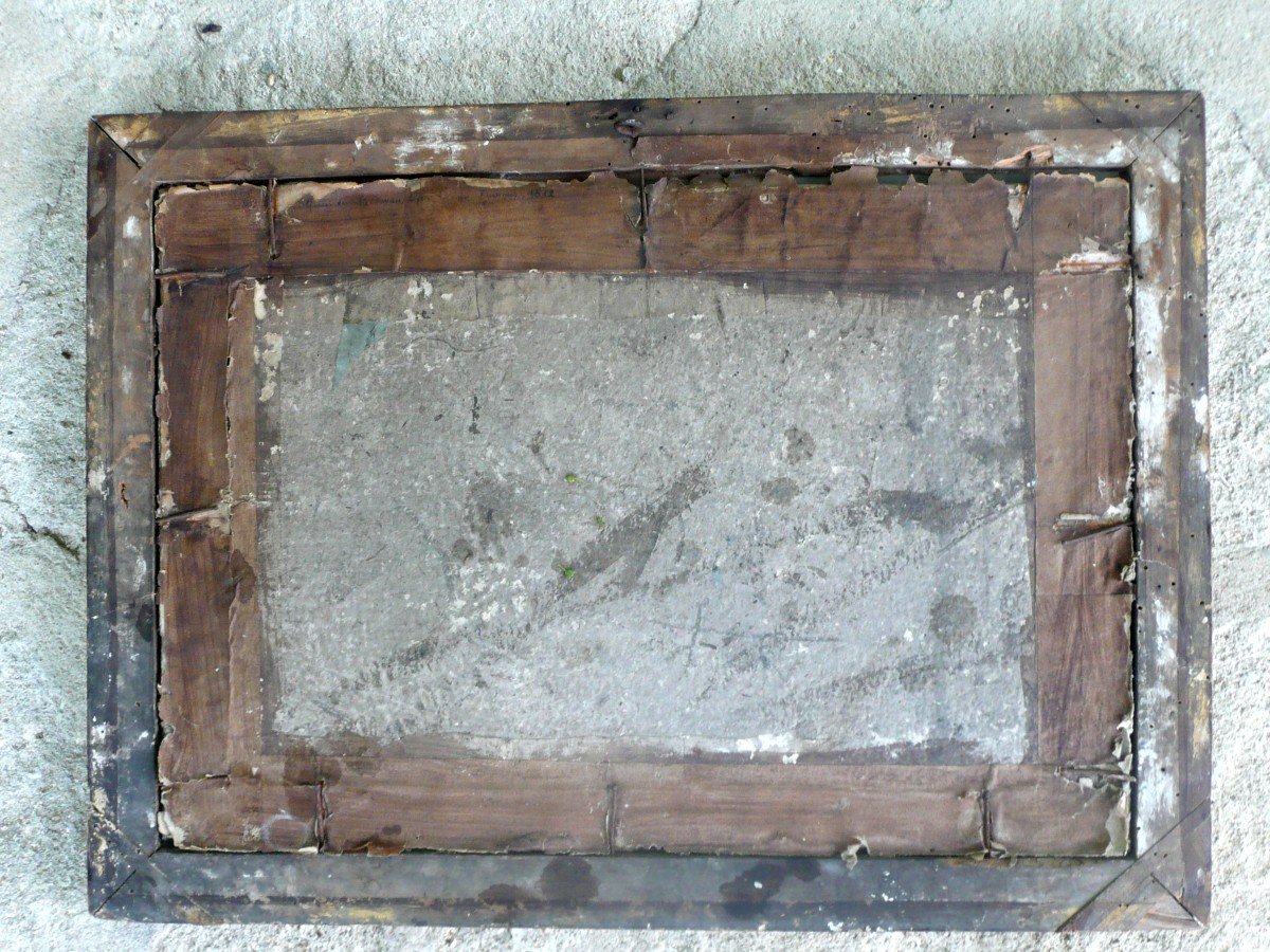 Watercolor Early Nineteenth Rider On Horseback In Its Carved Wooden Frame-photo-1