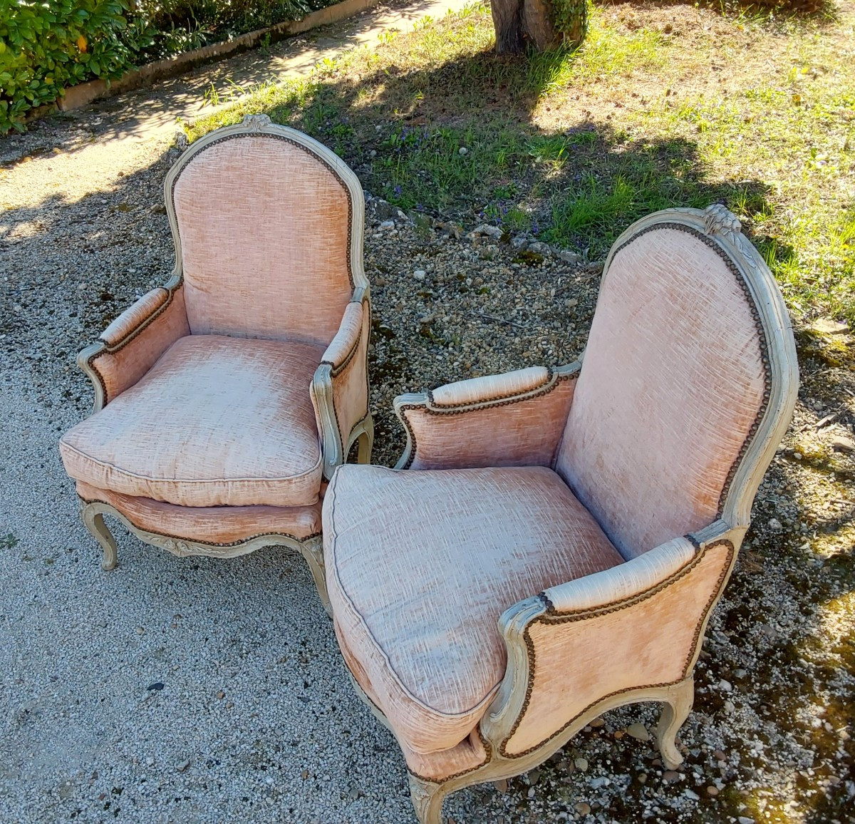Paire De Bergères en bois moulure et laque Epoque Louis XV XVIIIeme Siecle-photo-2