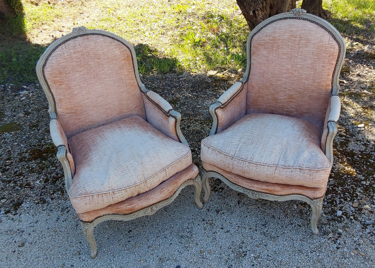 Paire De Bergères en bois moulure et laque Epoque Louis XV XVIIIeme Siecle