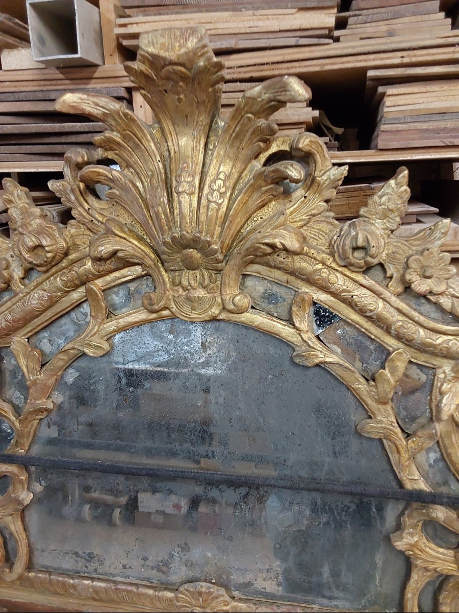 Grand miroir en bois sculpte et dore epoque louis XIIV 18eme siecle-photo-2