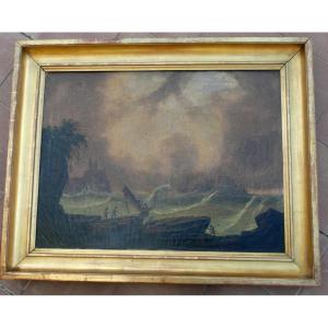 Oil On Canvas Follower Of Joseph Vernet: Shipwreck Scene Early Nineteenth In Its Frame