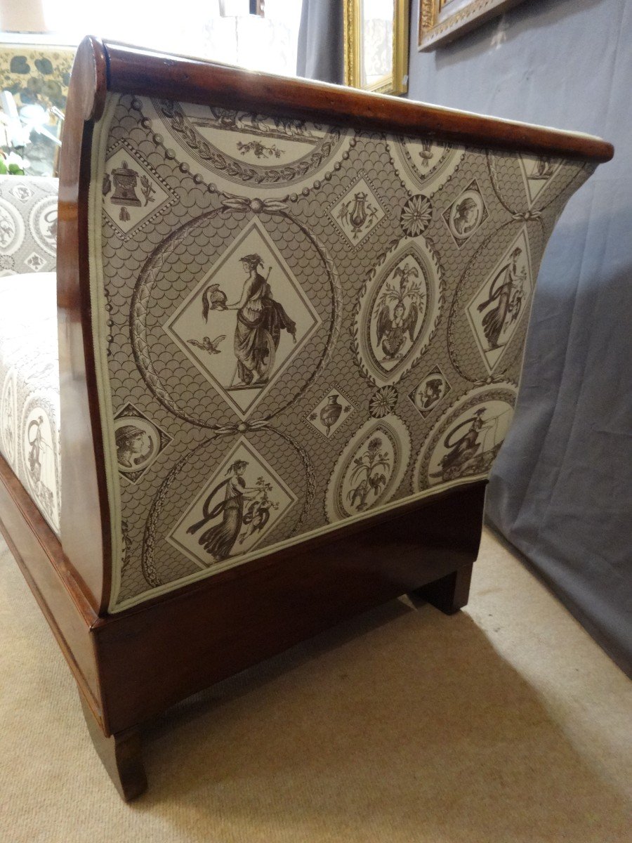 Restoration Sofa In Mahogany And Mahogany Veneer, Covered With Toile De Jouy XIXth Century-photo-3