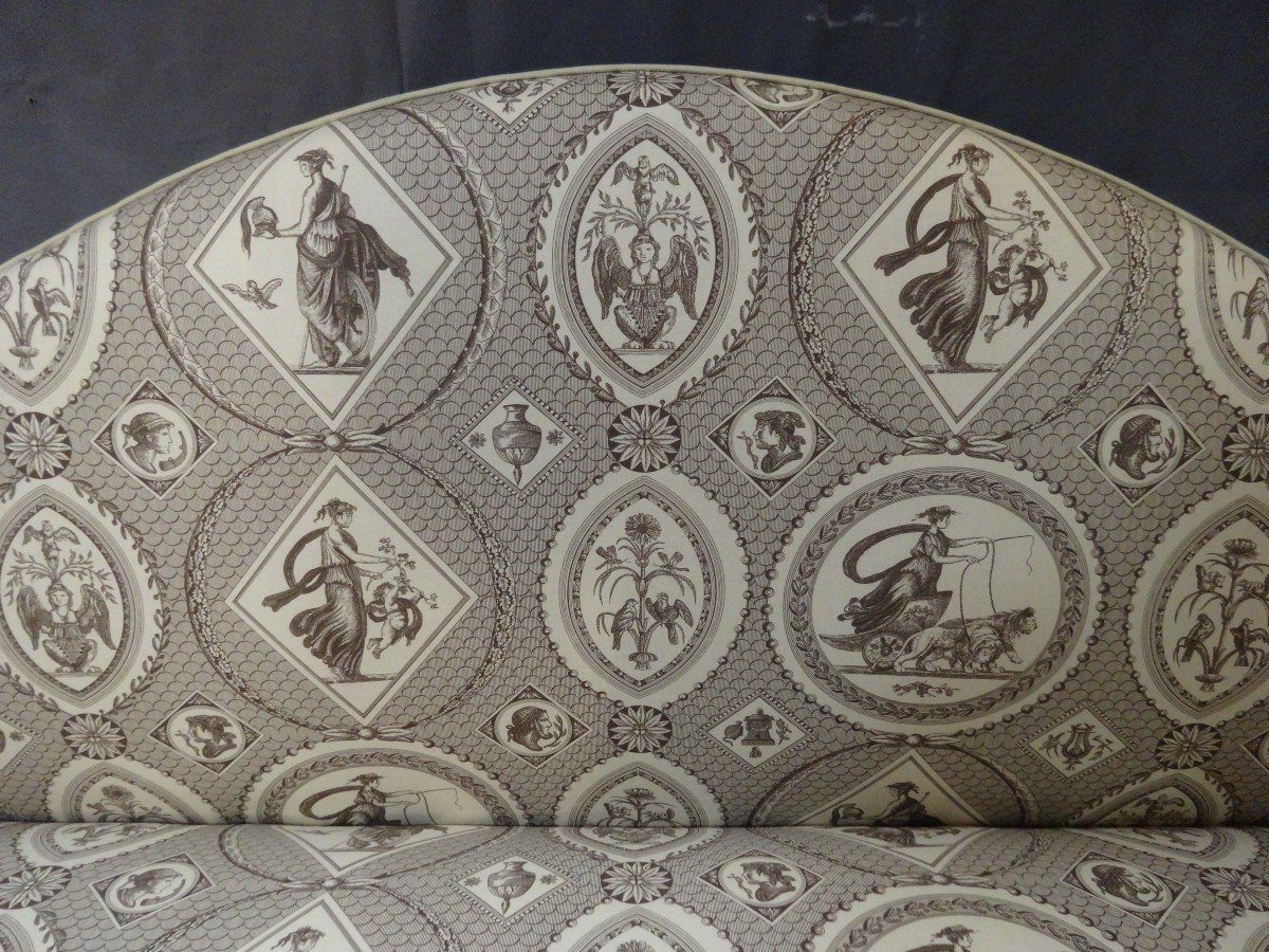 Restoration Sofa In Mahogany And Mahogany Veneer, Covered With Toile De Jouy XIXth Century-photo-4