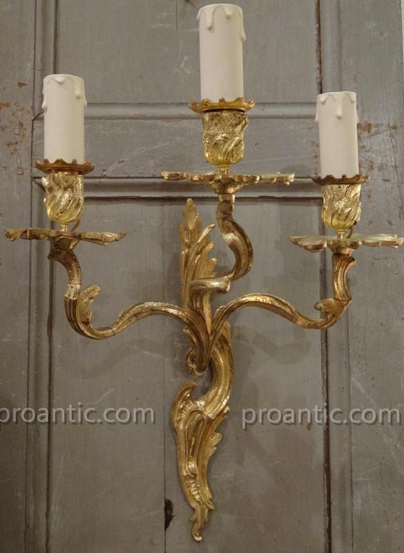 Pair Of Louis XV Style Sconces Gilt Bronze-photo-2