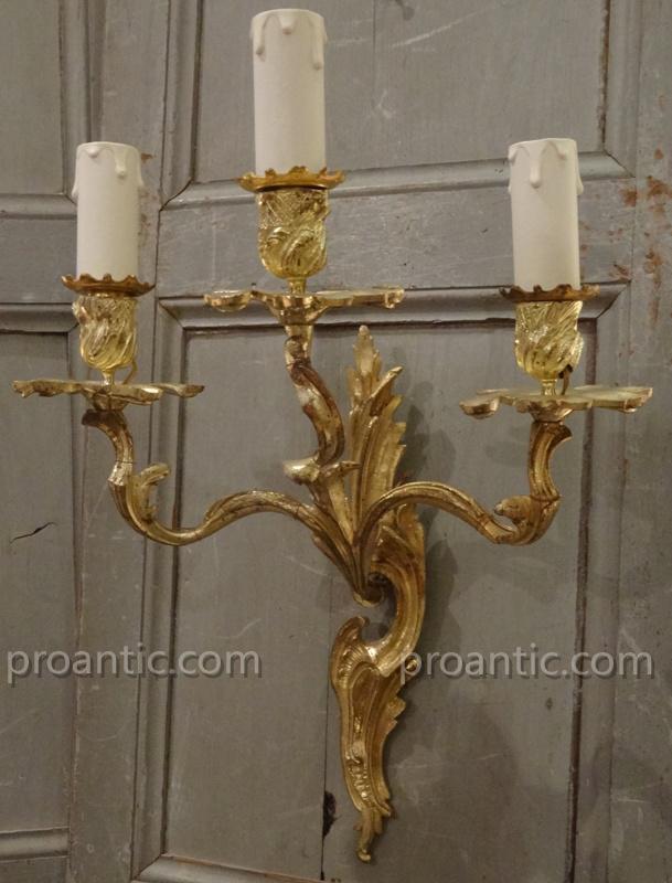 Pair Of Louis XV Style Sconces Gilt Bronze-photo-3