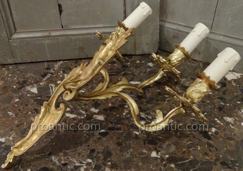 Pair Of Louis XV Style Sconces Gilt Bronze-photo-1