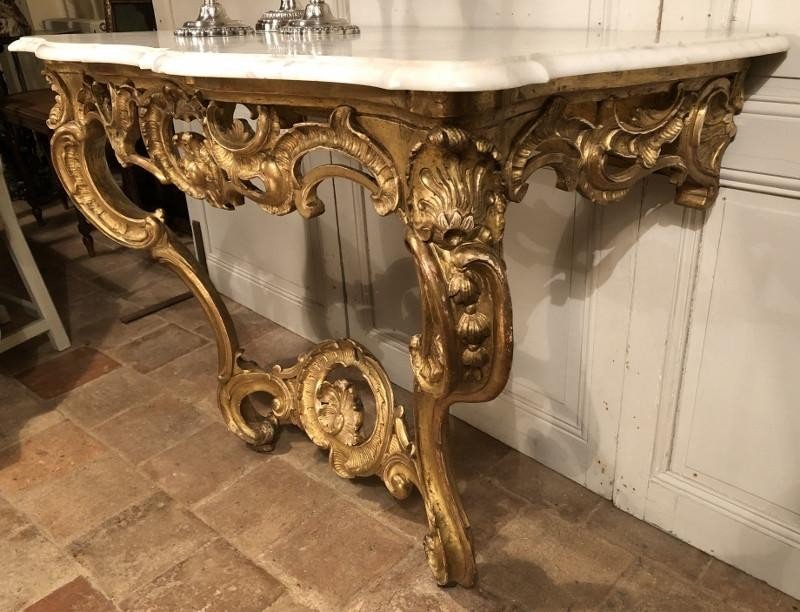 Console Louis XV En Bois Doré, époque XVIII° Siècle-photo-8