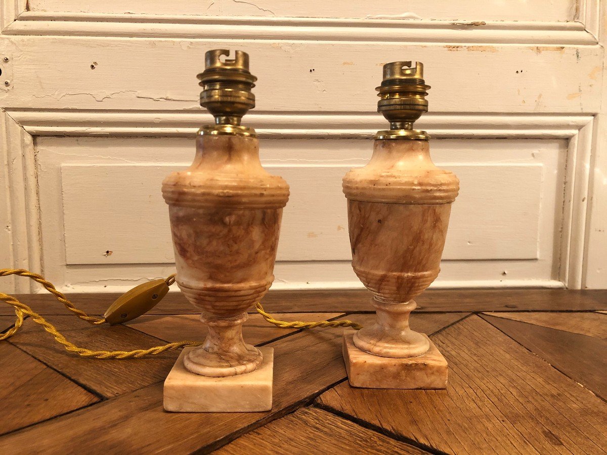 Pair Of Baluster Vases Marble Lamp XIXth Century-photo-2