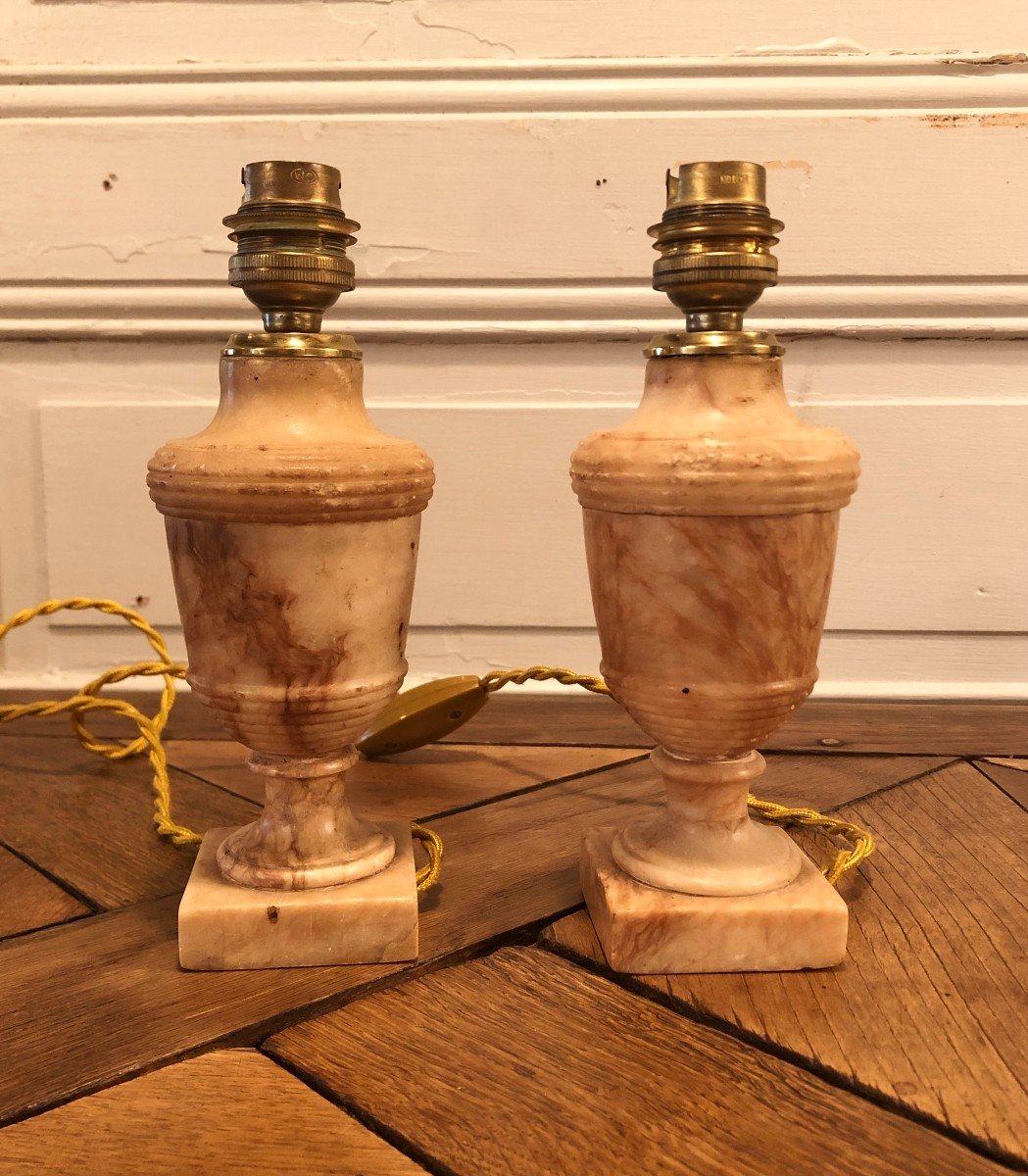 Pair Of Baluster Vases Marble Lamp XIXth Century-photo-2